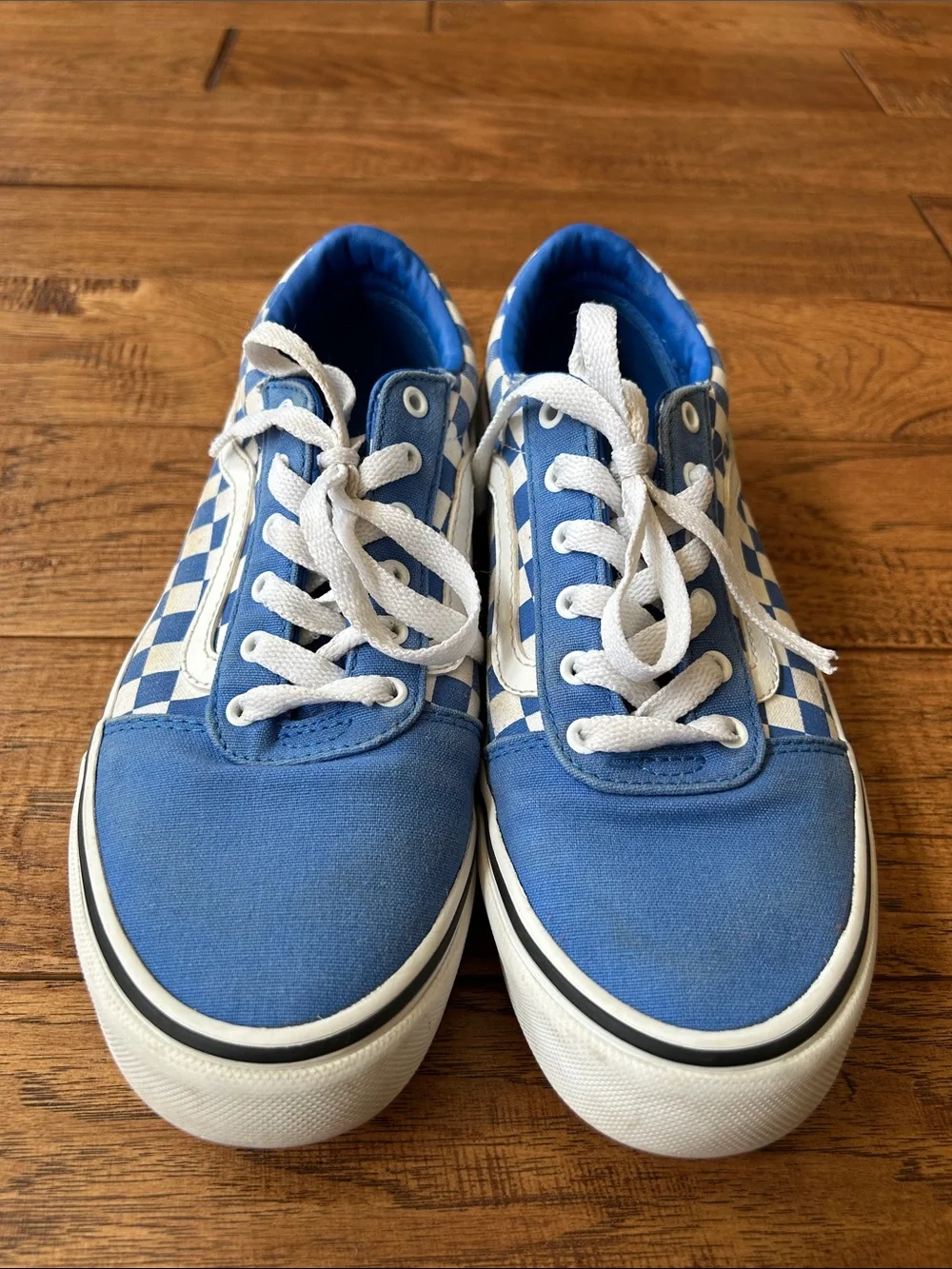 Vans Old Skool Checkerboard Skate Shoes Sneakers True Blue White Youth Size 4.5